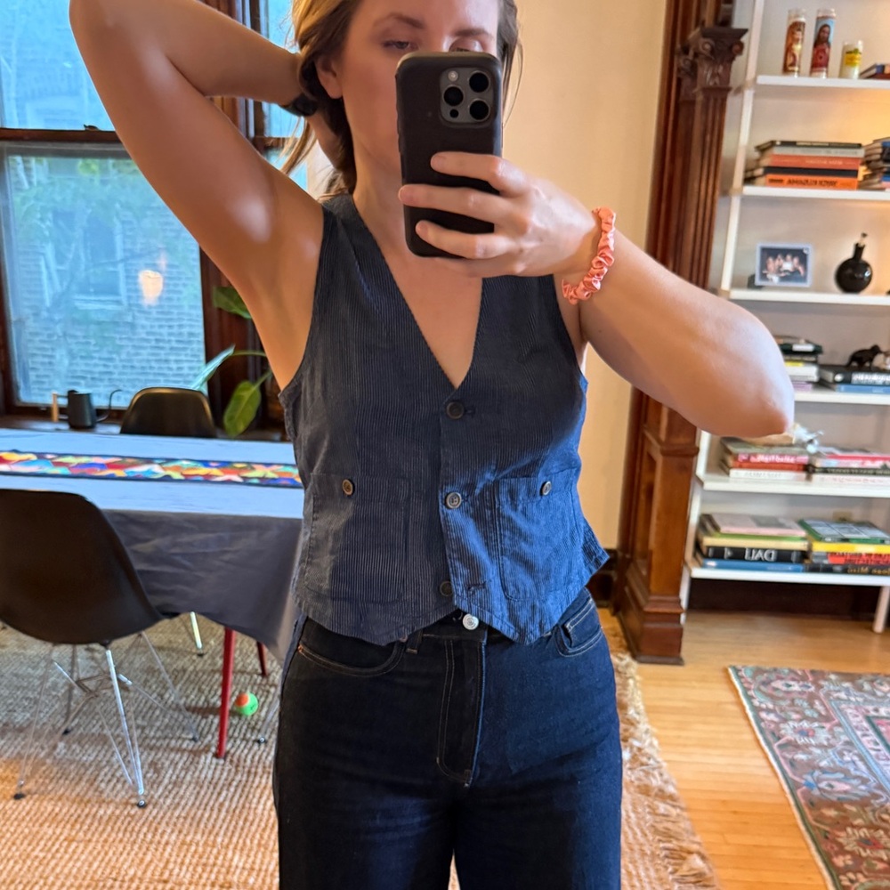 J crew patch-pocket vest in indigo stripe